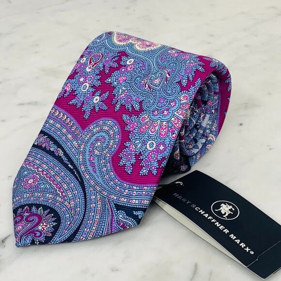 HART SCHAFFNER MARX Tie 100% Silk 58" x 3" Blue Purple Paisley Necktie Italy NWT - Picture 2 of 10